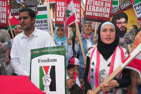 stop israeli attacks on lebanon and palestine &copy; 2006, peter marshall