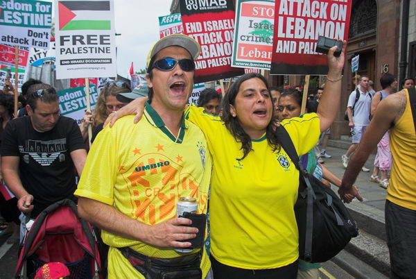 stop israeli attacks on lebanon and palestine &copy; 2006, peter marshall