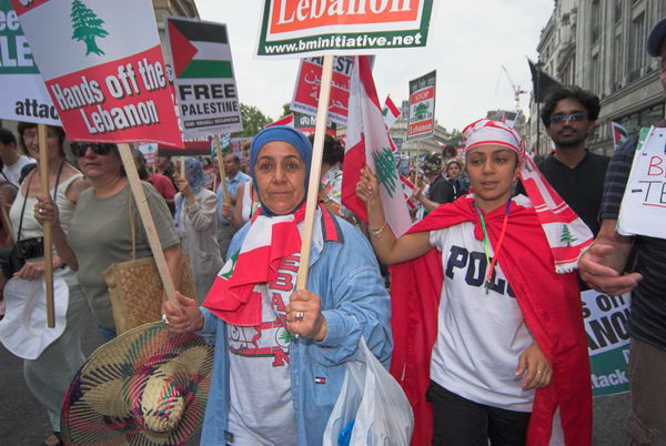 stop israeli attacks on lebanon and palestine &copy; 2006, peter marshall