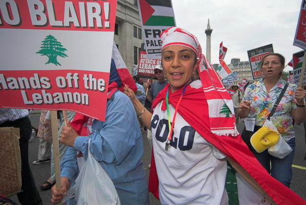 stop israeli attacks on lebanon and palestine &copy; 2006, peter marshall