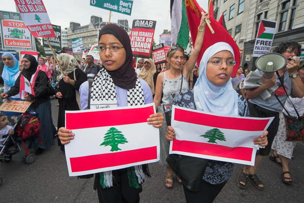 stop israeli attacks on lebanon and palestine &copy; 2006, peter marshall